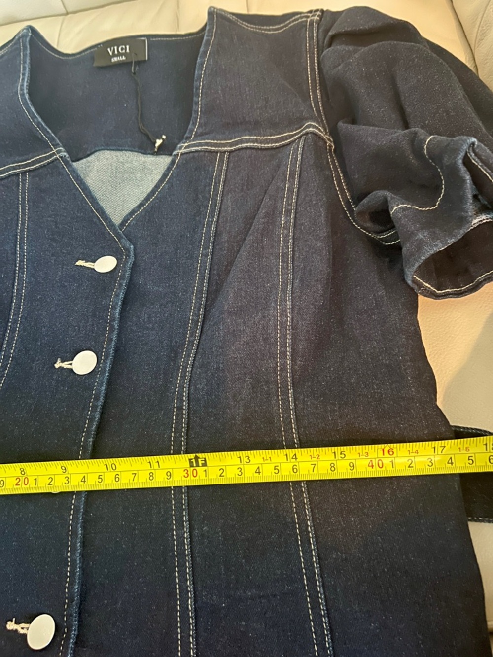 Vici Timko Waist Tie Denim Mini Dress in Dark Blue - Picture 14 of 16